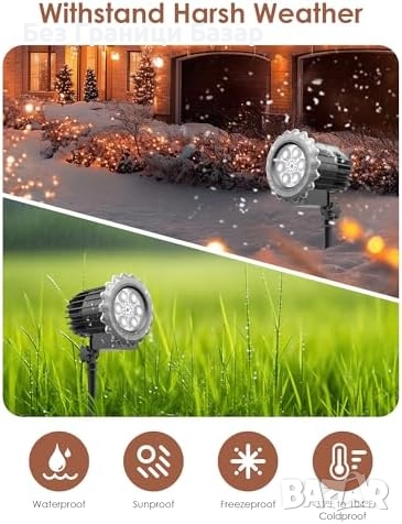 Нов Водоустойчив коледен проектор със снежинки и празнични мотиви двор, снимка 6 - Други - 51941173