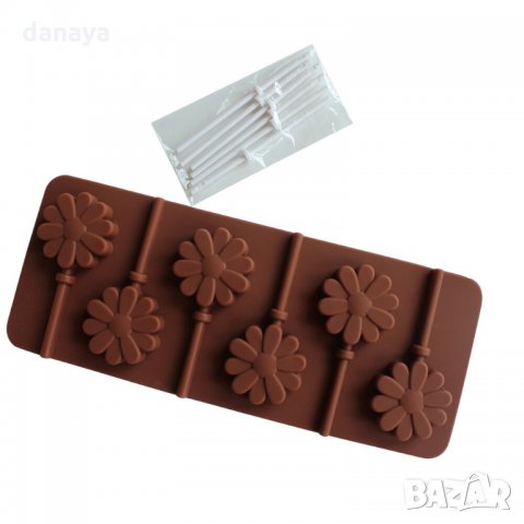 1436 Силиконова форма за близалки Цветенца Lolly Pop 6 гнезда, снимка 4 - Форми - 28334910