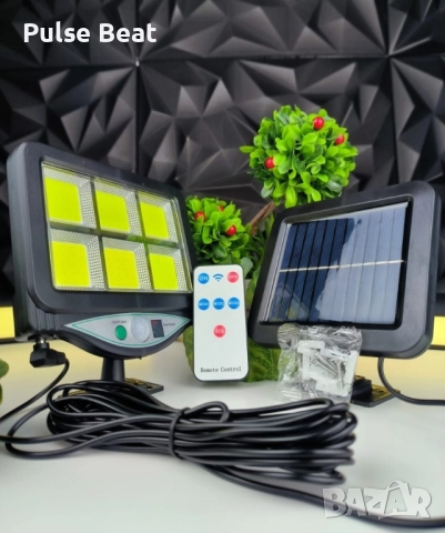 Лампа с отделен соларен панел и 128 cob led диода с 3 режима,дистанционно, снимка 2 - Лед осветление - 52416191