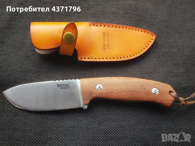 Италиански ловен нож LION STEEL,M3 ST Wood Santos,кожена кания,LN407