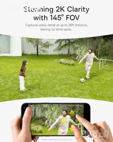 Външна безжична охранителна камера Baseus S1 със соларен панел,2К,145°, снимка 2 - HD камери - 49473347