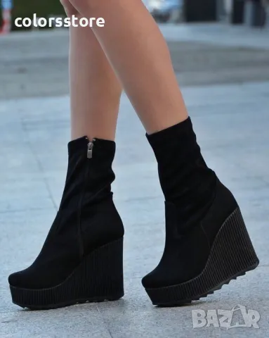 Боти на платформа - черен велур - BNPL70
