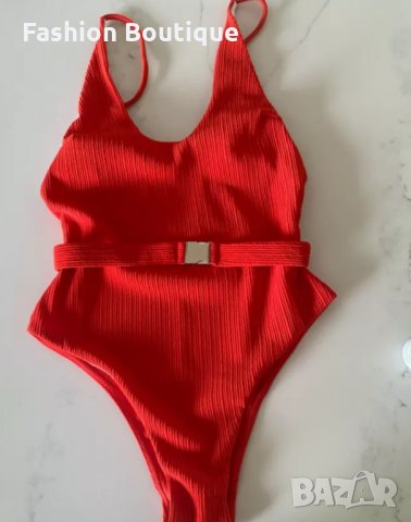 Цял червен бански с колан рипс Л, снимка 4 - Бански костюми - 31812551
