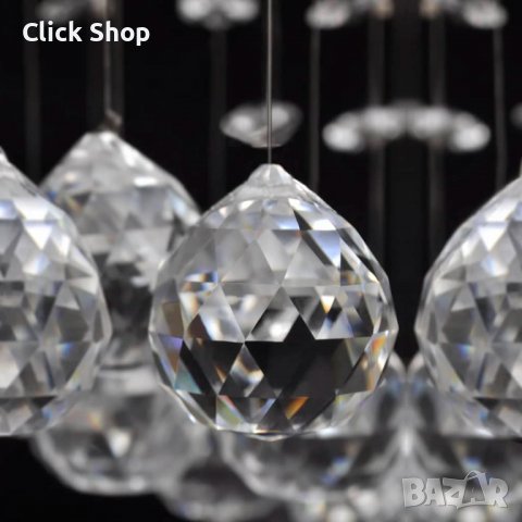 Бял полилей с блестящи стъклени кристали, 8 x G9, 29 см, снимка 7 - Полилеи - 37872772