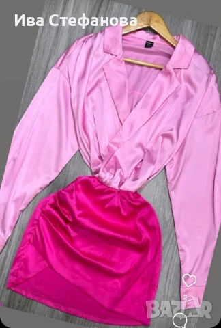 Нова елегантна  разкошна кукленска розова рокля сатен сатенена 