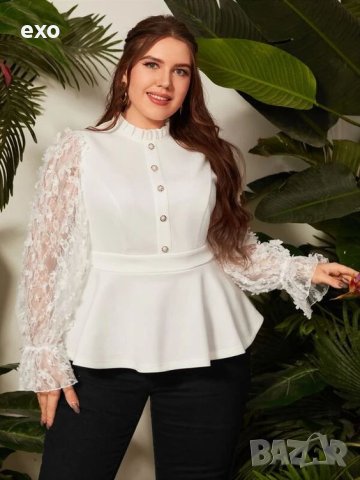 Бяла блуза, Дантелена бяла блуза, Елегантна блуза, Ефектна бяла блуза, снимка 1 - Блузи с дълъг ръкав и пуловери - 43366947