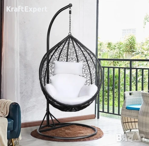 Ратанова Маса и 2 Стола + Луксозна Висяща Люлка тип Гнездо – Градински Комплект за Релакс, снимка 5 - Градински мебели, декорация  - 50653522