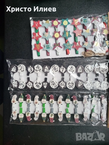 Коледен календар Комплект 24 дървени щипки за адвент календар 3 вида, снимка 10 - Коледни подаръци - 52053878