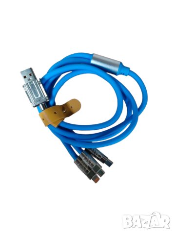 Универсален, светещ, троен кабел с накрайници за iPhone / TYPE C / microUSB , снимка 2 - USB кабели - 43944301