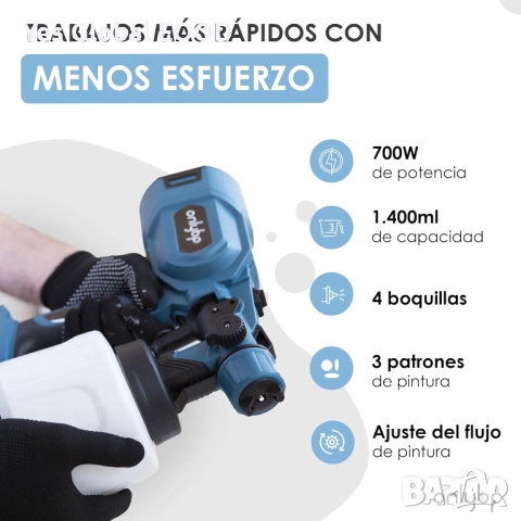 OnlyBP 700W мощен пистолет за боядисване с 1400 мл резервоар, снимка 2 - Други инструменти - 52330488