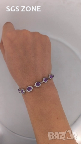 сребърна гривна с естествен аметист, снимка 11 - Гривни - 52696445