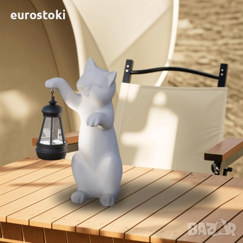 Статуя на котка от смола със соларен фенер - външни и вътрешни декорации, статуи с фенери за градина, снимка 3 - Градински мебели, декорация  - 52484990