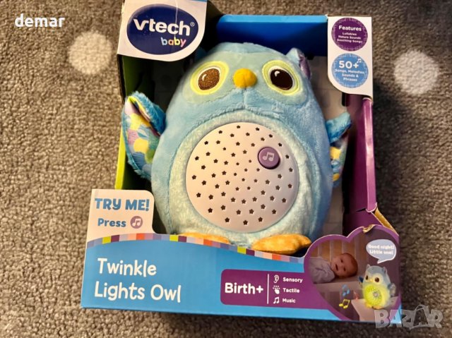 VTech Baby Twinkle Lights Owl Успокояваща бебешка играчка бухалче със светлина и  звуци от природата, снимка 8 - Музикални играчки - 43930665
