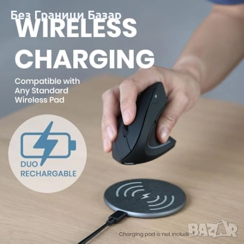 Нова Безжична вертикална мишка с тиха работа, DPI контрол, 6 бутона, снимка 2 - Клавиатури и мишки - 52306676