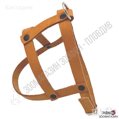 Нагръдник за Куче тип Коронка - Естествена Кожа - S, M размер - Кафяв цвят - Регулируем размер