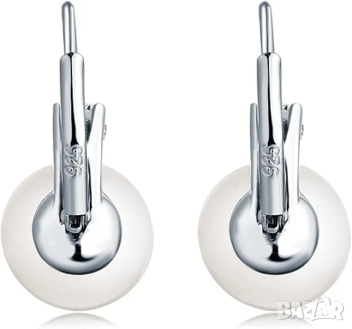Изящни Сребърни Обеци проба 925 с Цирконий и Бяла Перла 10 мм, снимка 6 - Обеци - 51119999