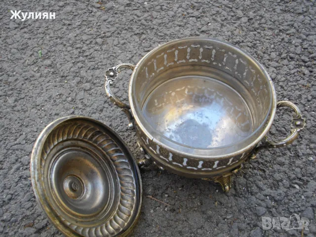 СТАРА БОНБОНИЕРА ЗАХАРНИЦА СТЪКЛО И МЕТАЛ АРТ ДЕКО ART DECO , снимка 4 - Антикварни и старинни предмети - 50095860
