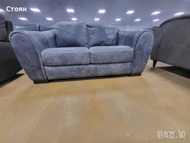 Сив кожен диван двойка "Galeria" - естествена кожа телешки бокс, снимка 2 - Дивани и мека мебел - 39711803