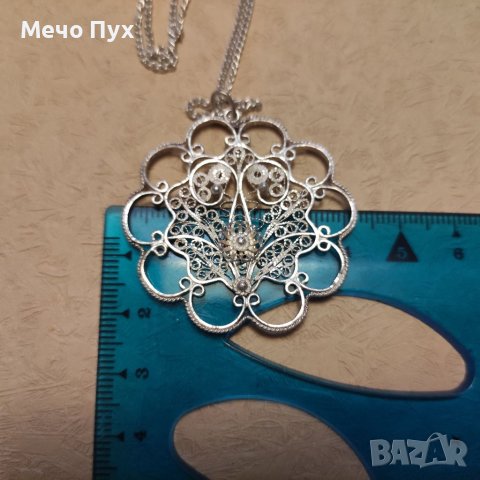 Стар сребърен синджир с висулка филигран (160), снимка 4 - Колиета, медальони, синджири - 40838058