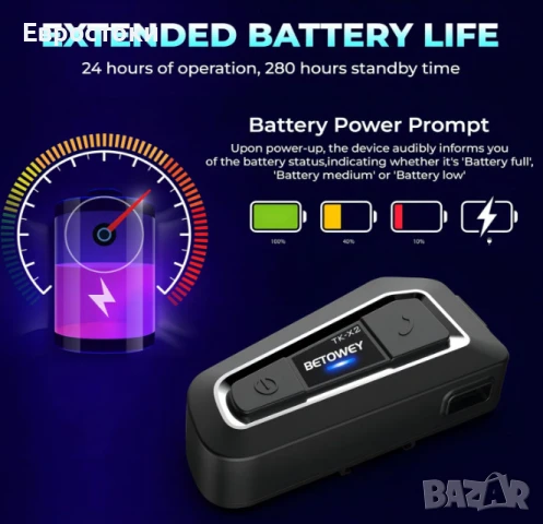 Мотоциклетна комуникационна система TK-X2, двойна - комплект от 2 слушалки, Bluetooth интерком , снимка 7 - Аксесоари и консумативи - 50596698