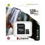 ФЛАШ КАРТА MicroSD 128 GB Kingston + SD адаптер клас 10 Canvas Plus Трансфлаш SecureDigital class 10, снимка 2