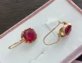Руски златни обеци със синтетичен рубин, снимка 2