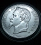 5 франка 1867 година Франция Наполеон lll сребро, снимка 1