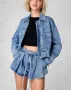 Дамски моден дънков свободен комплект яке с много джобове и къси панталони, снимка 1
