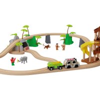Влак с дървени релси Железница Дървена железопътна Джунгла с животни, снимка 1 - Влакчета, самолети, хеликоптери - 43759267