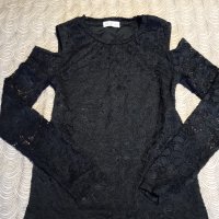 Черна дантелена блуза, снимка 1 - Блузи с дълъг ръкав и пуловери - 43162362