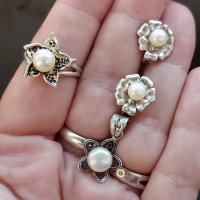 Сребърен комплект с перли / Сребърни обеци, висулка и пръстен / проба 925 , снимка 1 - Бижутерийни комплекти - 32661243