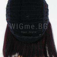 Черна перука от ЕСТЕСТВЕН косъм с тъмночервени кичури Селена, снимка 7 - Аксесоари за коса - 37787339