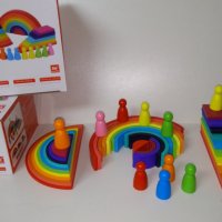 4в1 Сет дървени играчки по модел Grimms с полукръгове, правоъгълни табли, дъга и човечет, снимка 10 - Образователни игри - 38793839