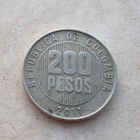 Монета.  Колумбия. 200 песо. 2011 година., снимка 1 - Нумизматика и бонистика - 38553901