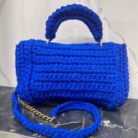 Дамска ръчно плетена модерна синя чанта, снимка 4 - Чанти - 40828980