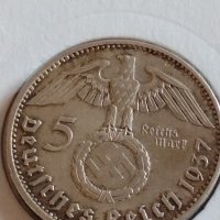 Сребърна монета 5 райхсмарки 1937г. Нацистка Германия Трети Райх с СХВАСТИКА за КОЛЕКЦИЯ 42071, снимка 2 - Нумизматика и бонистика - 43798984