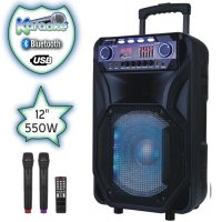 12″ Тонколона караоке EK-1305 с Bluetooth, 2 Броя безжични микрофони, USB, Радио, Еквалайзер, Цветом, снимка 1 - Тонколони - 34837515