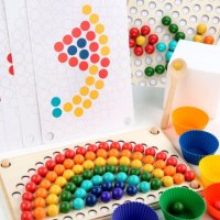 Rainbow wooden clip beads мултифункционална игра с мъфини, топчета и шаблони от дърво , снимка 16 - Образователни игри - 37478078
