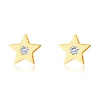 Обеци от 14К жълто злато – петолъчка с цирконий, звезда звездичка, снимка 1 - Обеци - 44101400