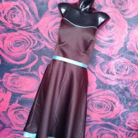 Шоколадово кафява елегантна рокля бюстие в комбинация с тюркоаз 2ХЛ, снимка 1 - Рокли - 36763580
