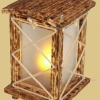 Уникална ръчно изработена дървена лампа "Фенер" за механа в битов/винтидж стил, снимка 1 - Настолни лампи - 28047482