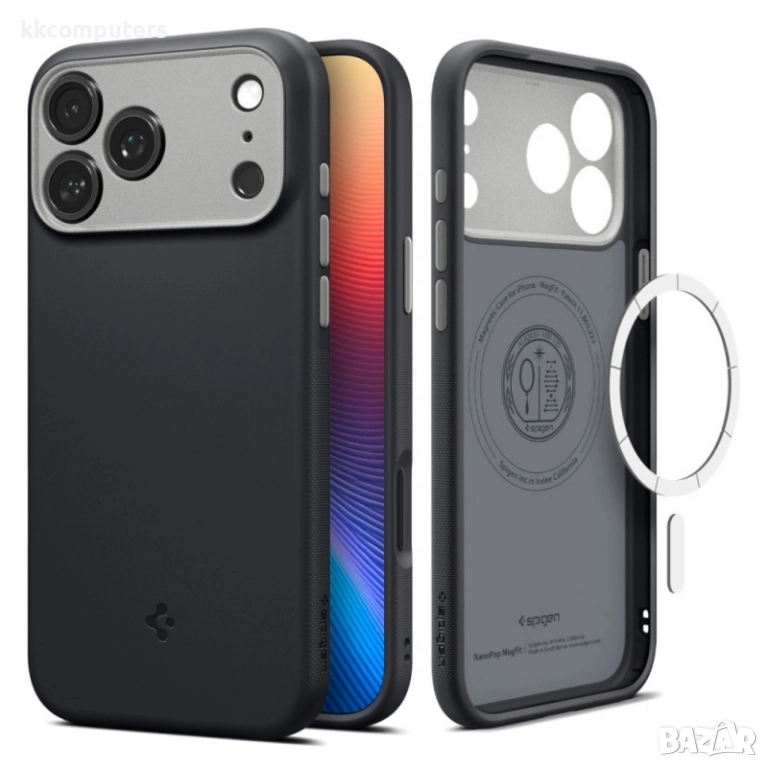 Оригинален кейс Spigen Nano Pop MagSafe, За iPhone 17 Pro (6.3), Черен и Протектор, снимка 1