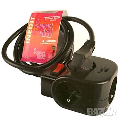Компактен ел. блок с 4 гнезда Quad Black. Блок 4 Гнезда 2 П+Е със светещ ключ. Черно. Компактно, снимка 1