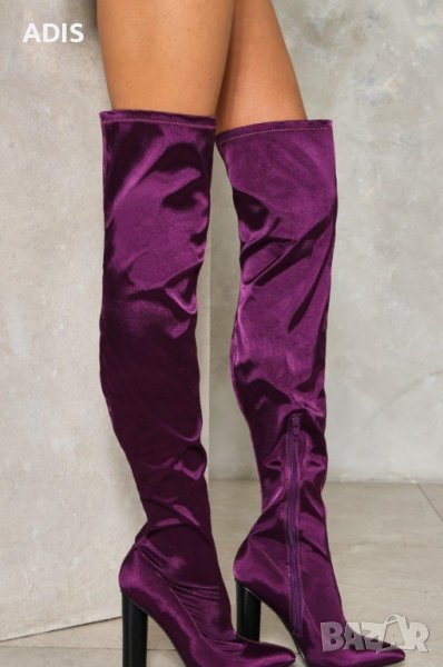 Чизми високи ботуши над коляно Mercary /велвет кралско лилаво 38 /39/нови, снимка 1