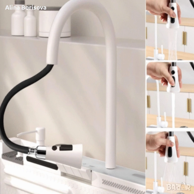 Умна кухненска мивка с изтеглящ се кран – LED дисплей, водопад, филтрирана вода и пълен комплект за , снимка 1