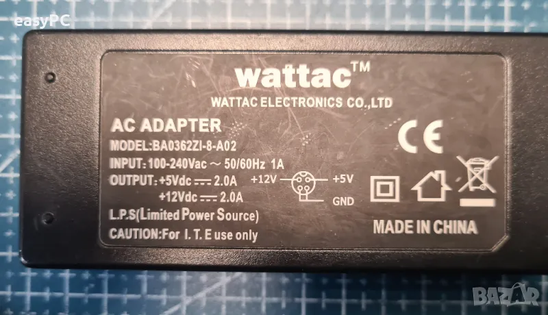 Оригинален захранващ адаптер WATTAC BA0362ZI-9-A02 12V 5V, снимка 1