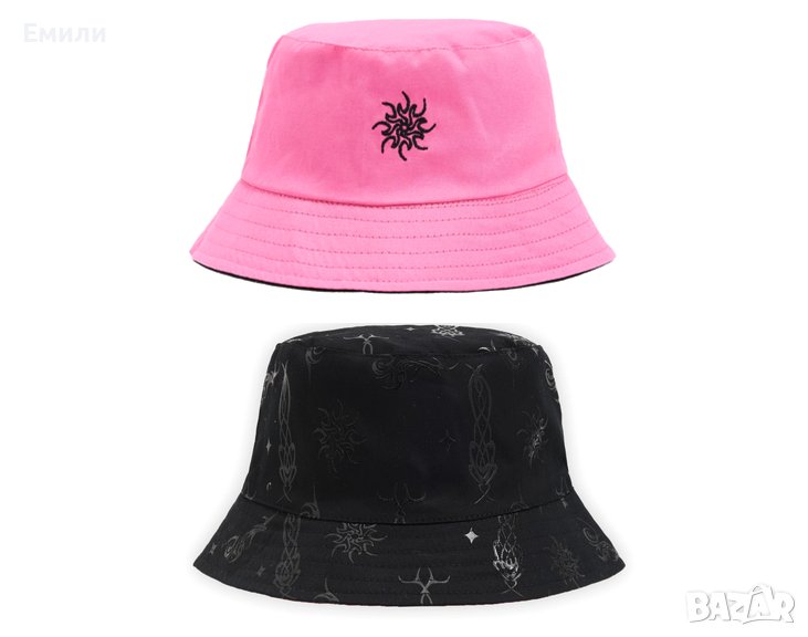 Дамска двулицева шапка идиотка в розов и черен цвят, снимка 1