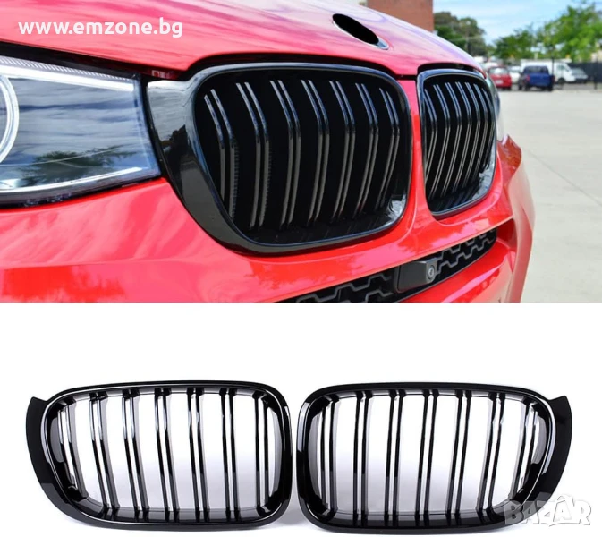 Двойни M Бъбреци Решетки за BMW X3 X4 F25 F26 БМВ Черен Гланц 2010-2014, снимка 1