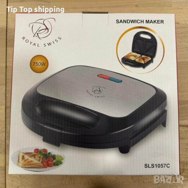 Уред за сандвичи Royal Swiss SLS1057C, 750W, незалепващи плочи, регулирем термостат, снимка 1
