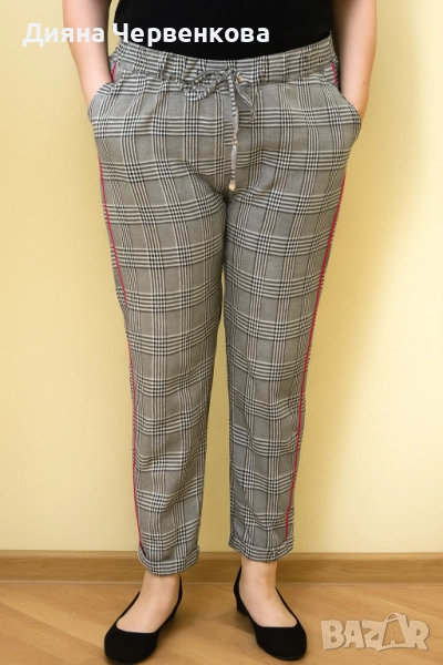 👖 Дамски летен панталон каре – бяло, черно и сиво; 3XL÷4XL | БГ № 52÷54, снимка 1